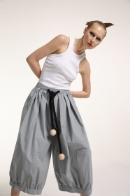 Szare, szerokie spodnie z bawełny 