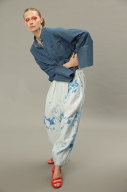 Unikatowe, lniane, obszerne spodnie z balonową nogawką 