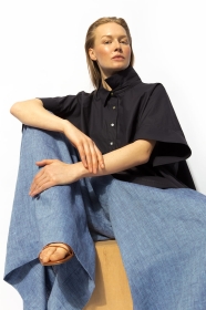 Lniane, bardzo szerokie spodnie model SIOGUN z podwyższoną talią 